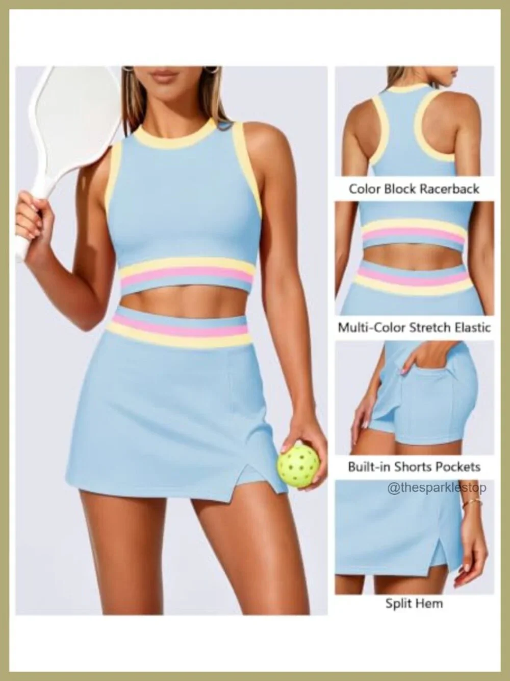Women's 2 Piece Tennis Skirt Set with Built-in Shorts and Pockets, Sleeveless